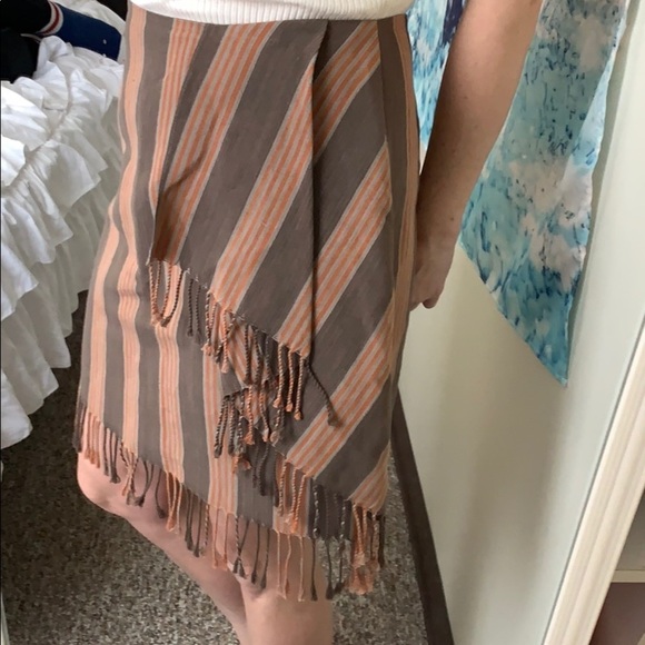 Worth Striped Tassel Fringe Faux Wrap Skirt - Picture 4 of 6